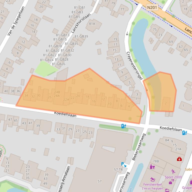 Kaart van postcodegebied 2101BV.