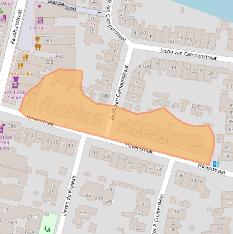 Kaart van postcodegebied 2101LA.