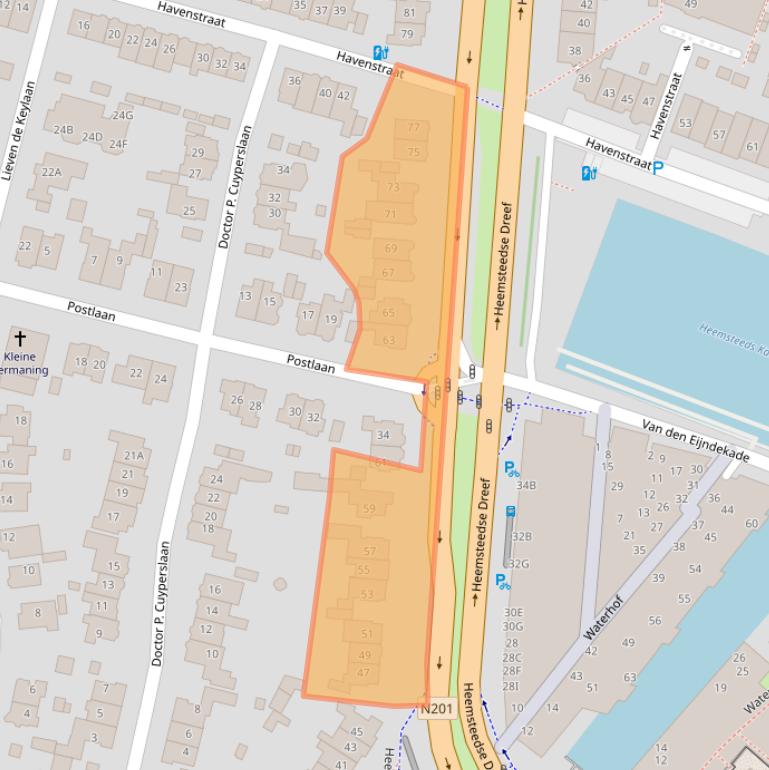 Kaart van postcodegebied 2101LM.