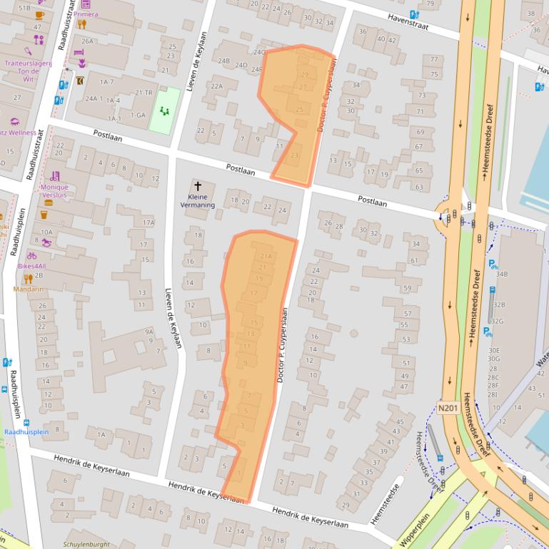 Kaart van postcodegebied 2101VB.