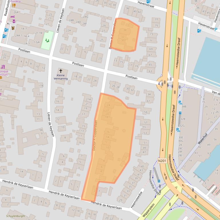 Kaart van postcodegebied 2101VC.