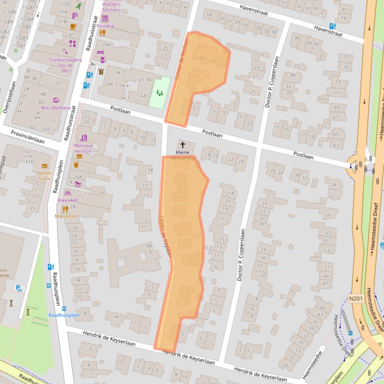 Kaart van postcodegebied 2101VE.