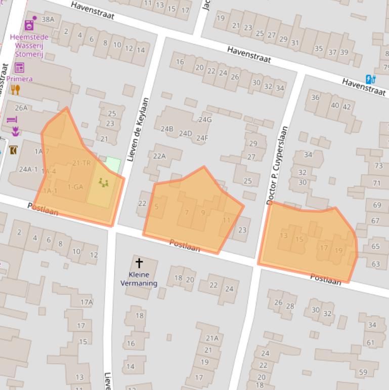 Kaart van postcodegebied 2101VG.