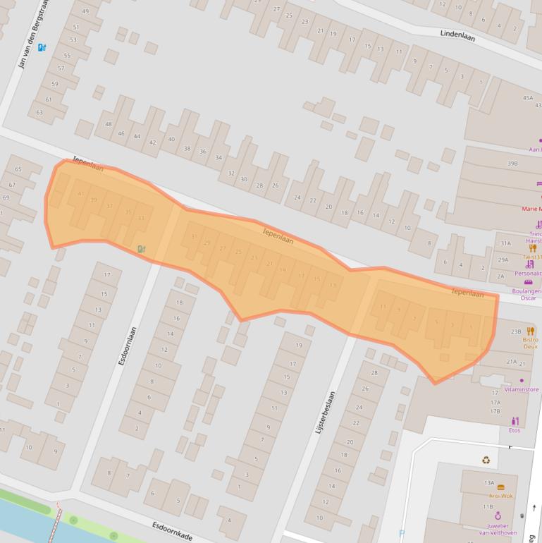Kaart van postcodegebied 2101WT.
