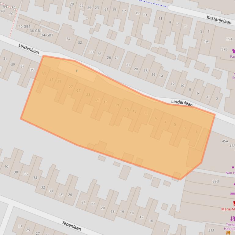 Kaart van postcodegebied 2101XE.