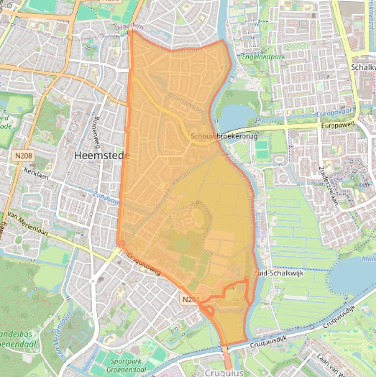 Kaart van postcodegebied 2102.