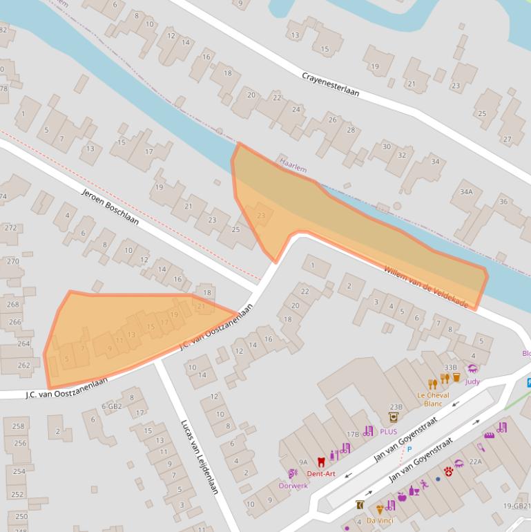 Kaart van postcodegebied 2102AW.