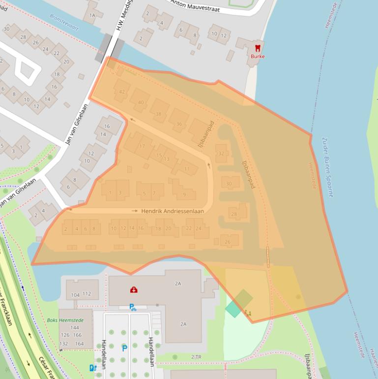 Kaart van postcodegebied 2102CZ.