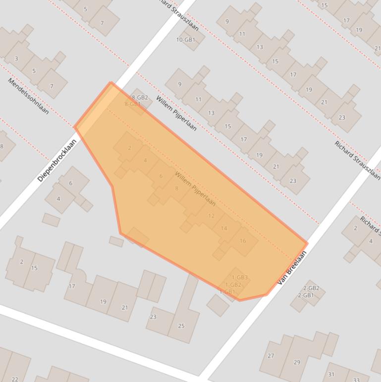 Kaart van postcodegebied 2102XP.