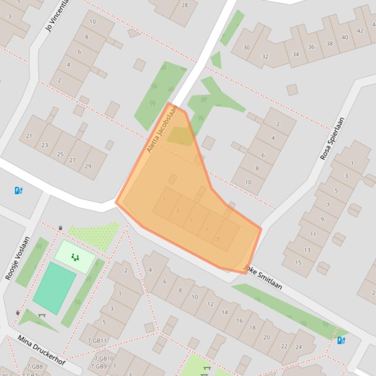 Kaart van postcodegebied 2104TE.