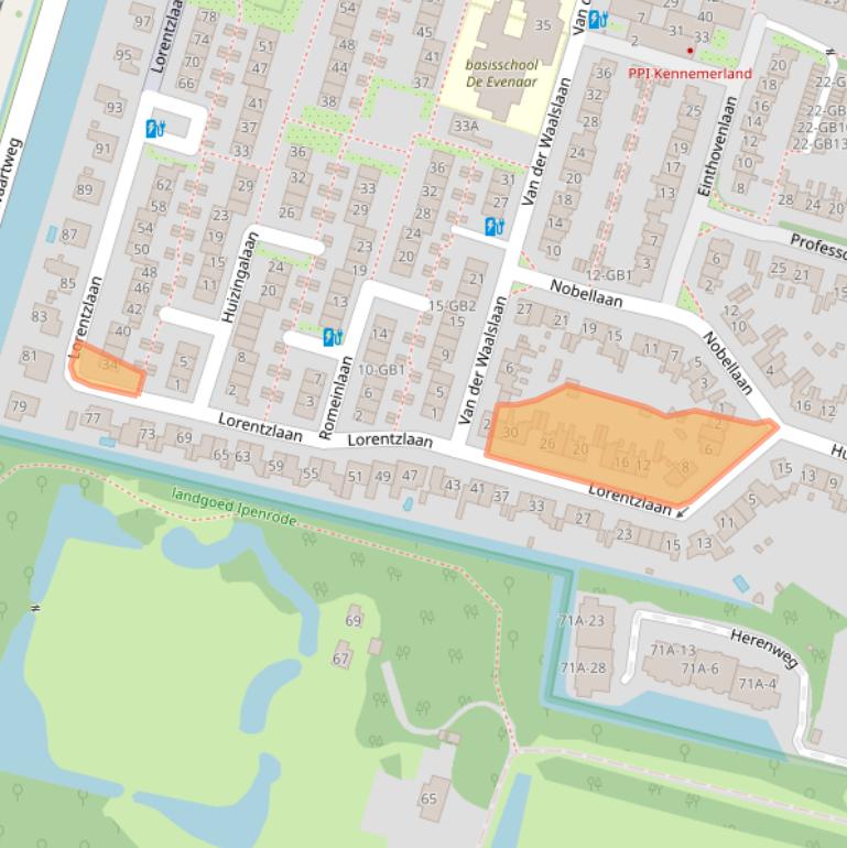 Kaart van postcodegebied 2105TT.