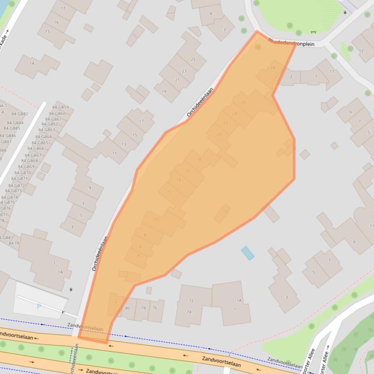 Kaart van postcodegebied 2106BJ.