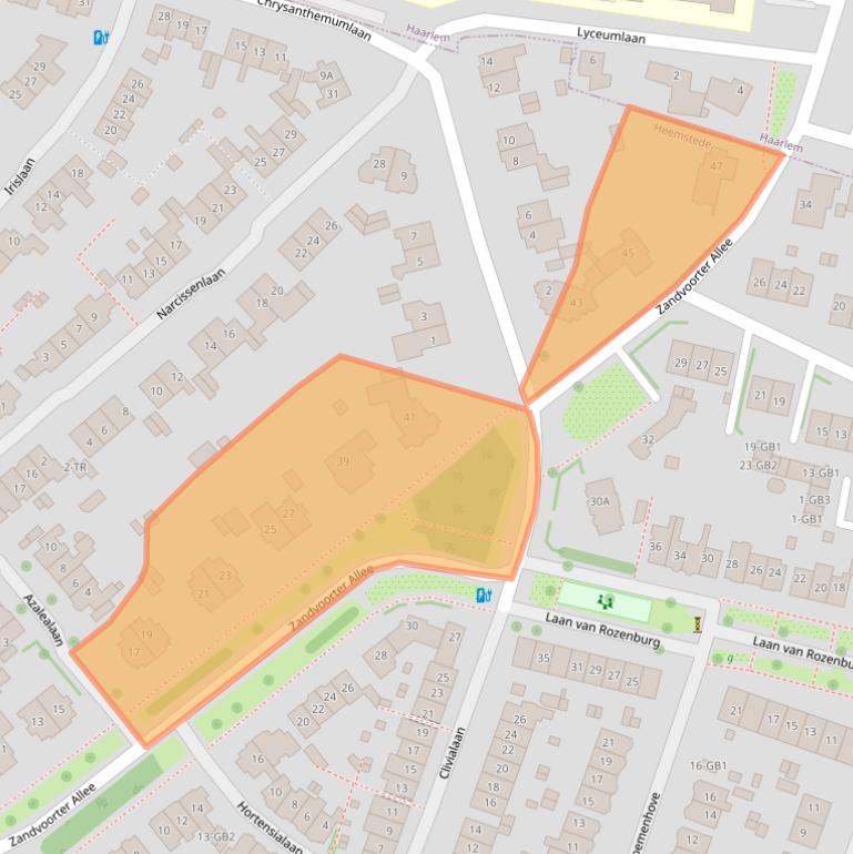 Kaart van postcodegebied 2106BV.