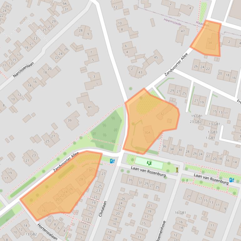 Kaart van postcodegebied 2106BX.
