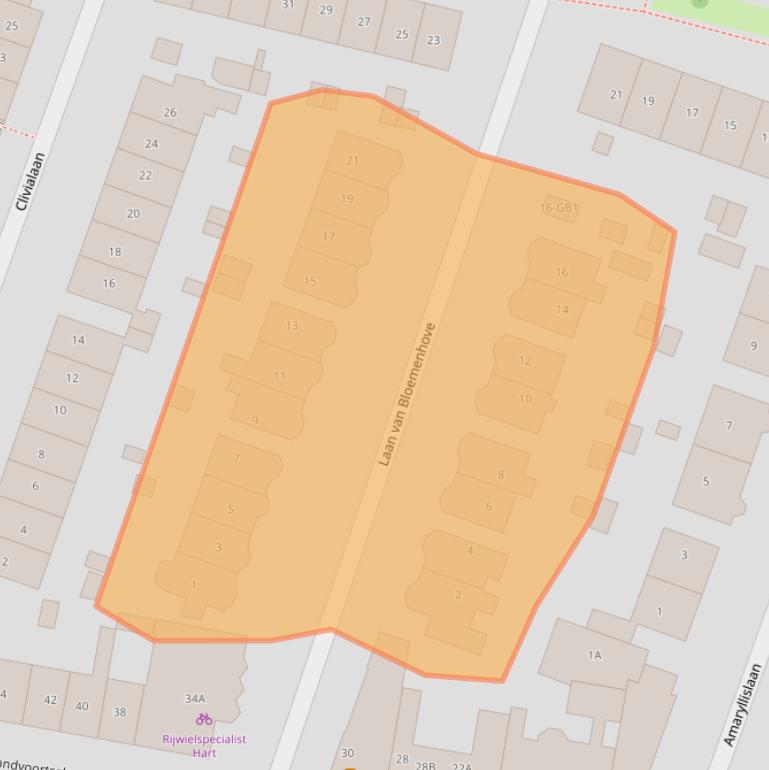 Kaart van postcodegebied 2106CD.