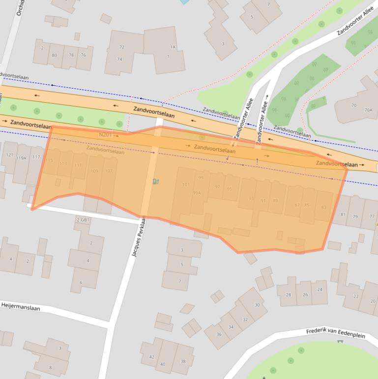 Kaart van postcodegebied 2106CL.