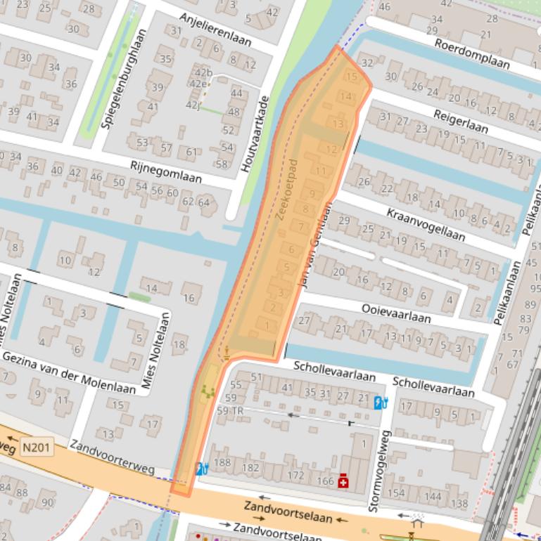 Kaart van postcodegebied 2106DH.