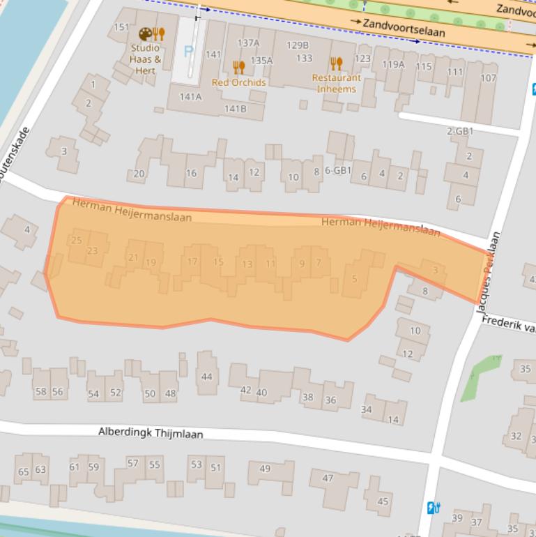 Kaart van postcodegebied 2106ER.