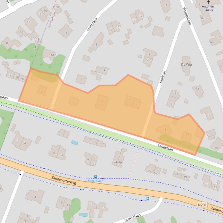 Kaart van postcodegebied 2111AA.