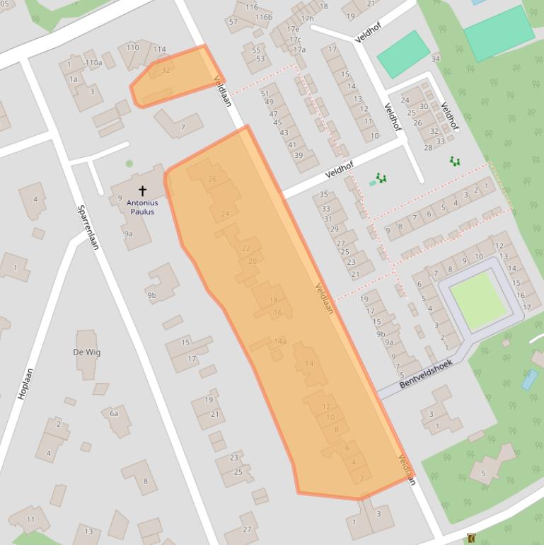 Kaart van postcodegebied 2111VN.