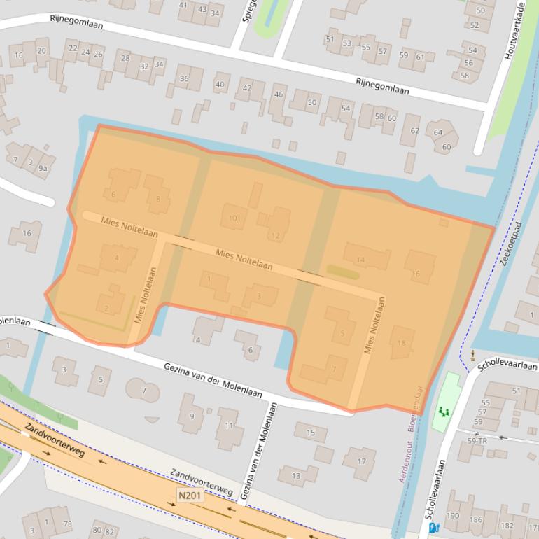 Kaart van postcodegebied 2111XV.