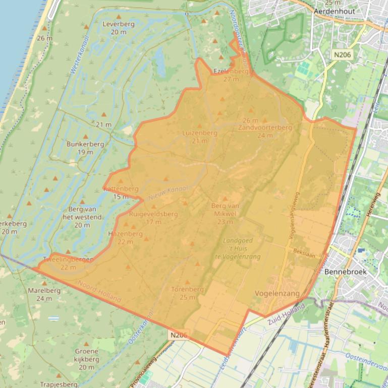 Kaart van postcodegebied 2114.