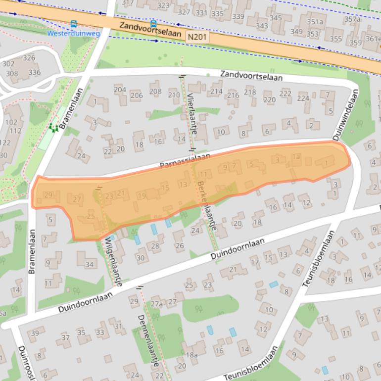 Kaart van postcodegebied 2116TN.