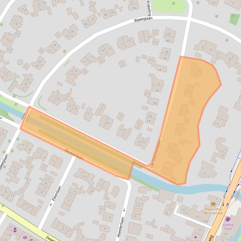 Kaart van postcodegebied 2121BP.