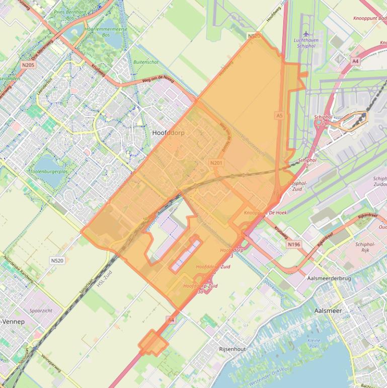 Kaart van postcodegebied 2132.