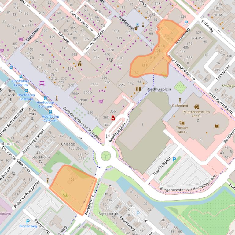 Kaart van postcodegebied 2132CM.