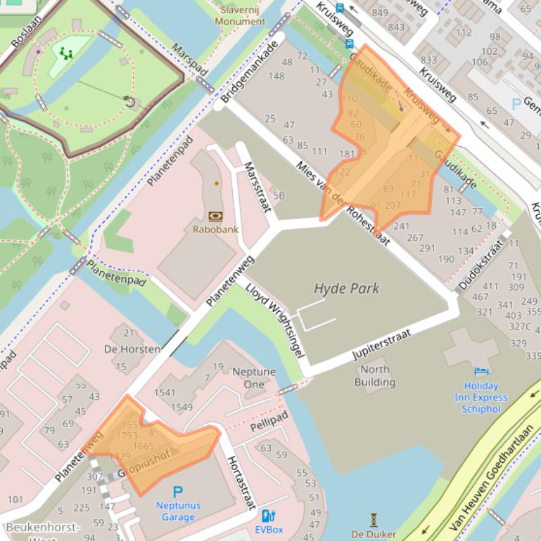 Kaart van postcodegebied 2132HE.