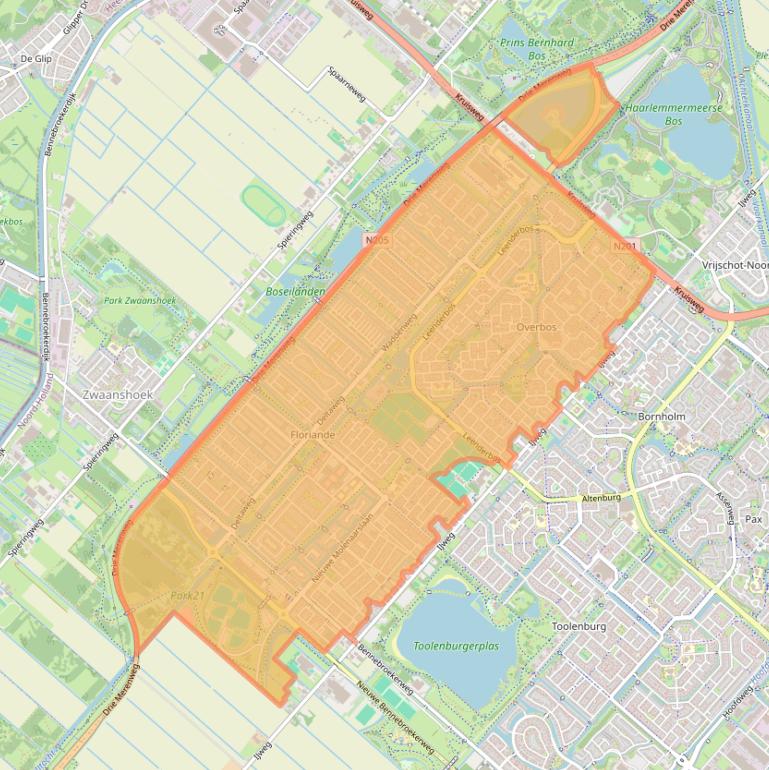 Kaart van postcodegebied 2134.