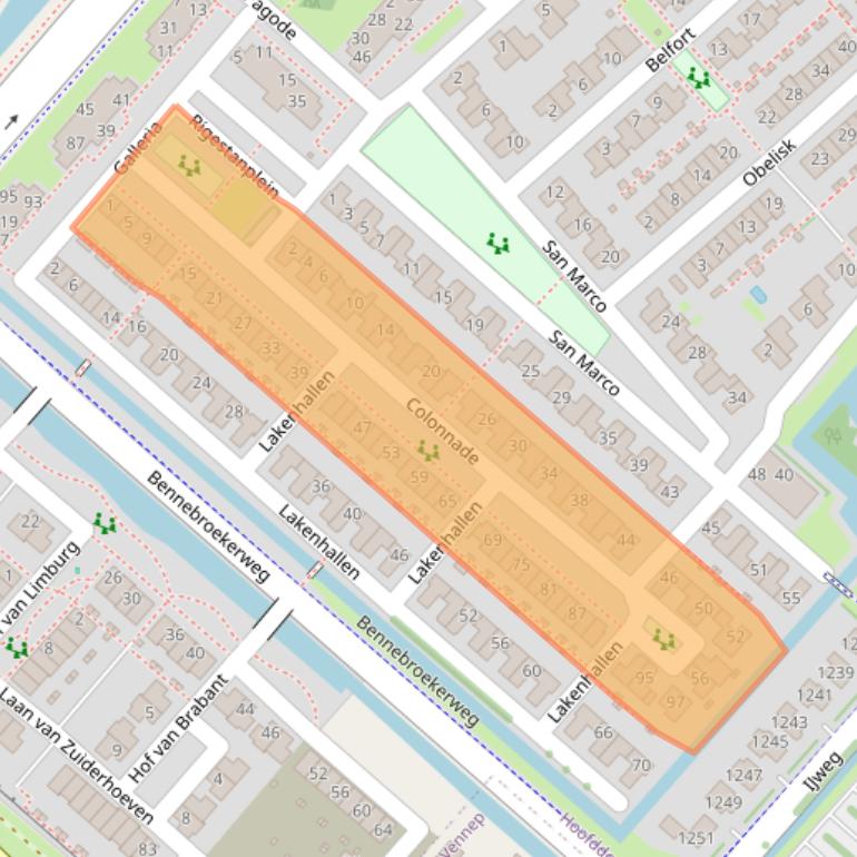 Kaart van postcodegebied 2134AJ.