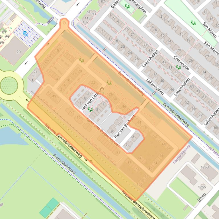 Kaart van postcodegebied 2134AT.