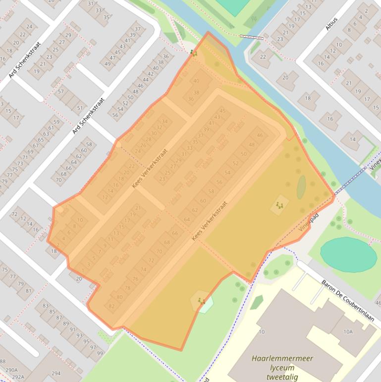 Kaart van postcodegebied 2134CJ.