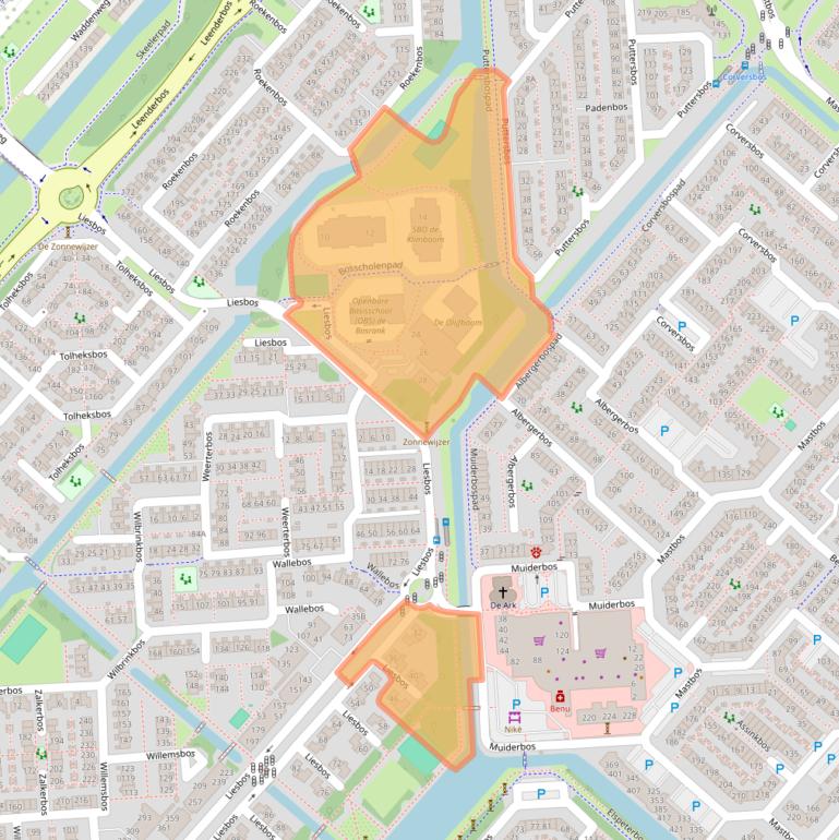Kaart van postcodegebied 2134SB.