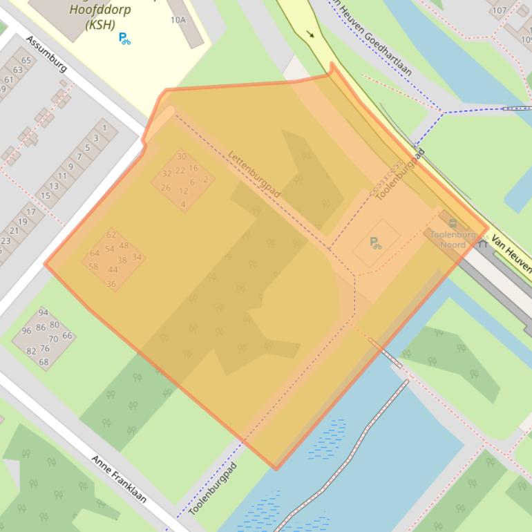 Kaart van postcodegebied 2135DG.