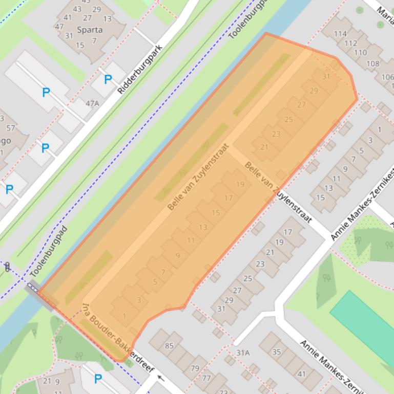 Kaart van postcodegebied 2135PJ.