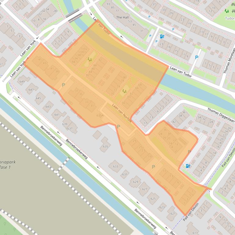 Kaart van postcodegebied 2135XD.