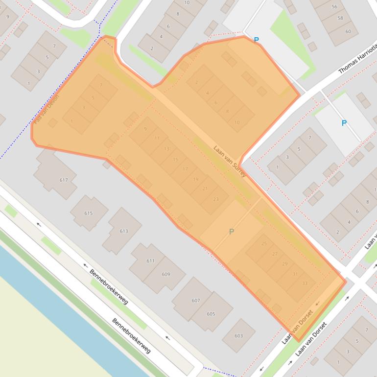 Kaart van postcodegebied 2135XJ.