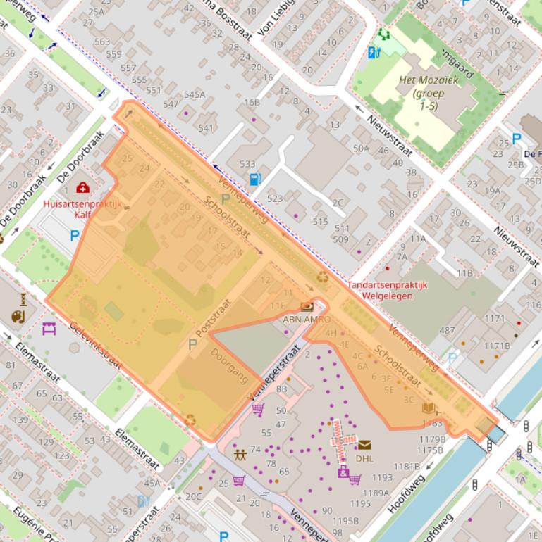 Kaart van postcodegebied 2151AA.