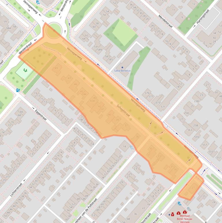 Kaart van postcodegebied 2151AB.