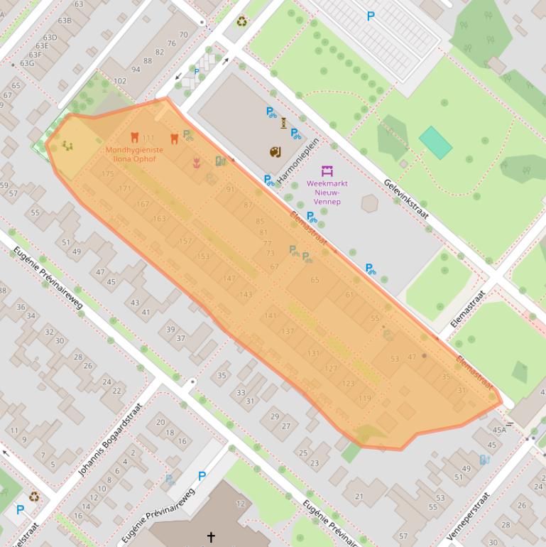 Kaart van postcodegebied 2151AJ.