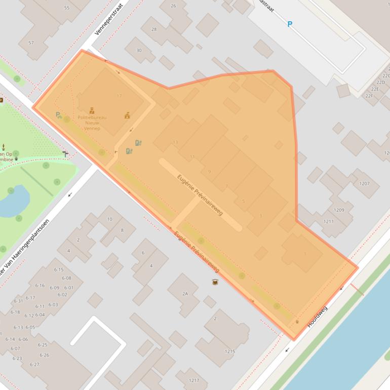 Kaart van postcodegebied 2151BA.