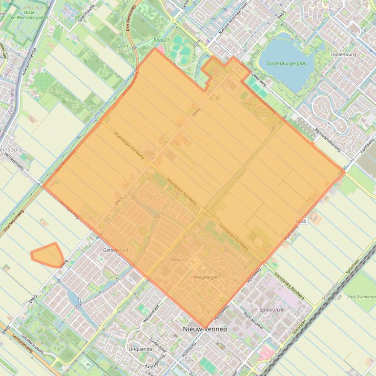 Kaart van postcodegebied 2152.