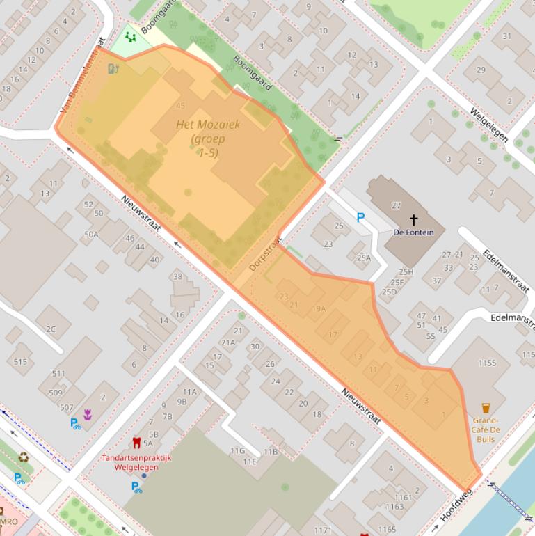 Kaart van postcodegebied 2152BE.