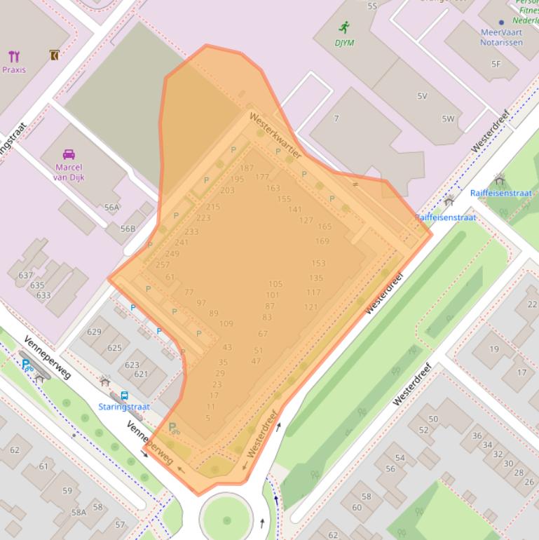 Kaart van postcodegebied 2152BX.