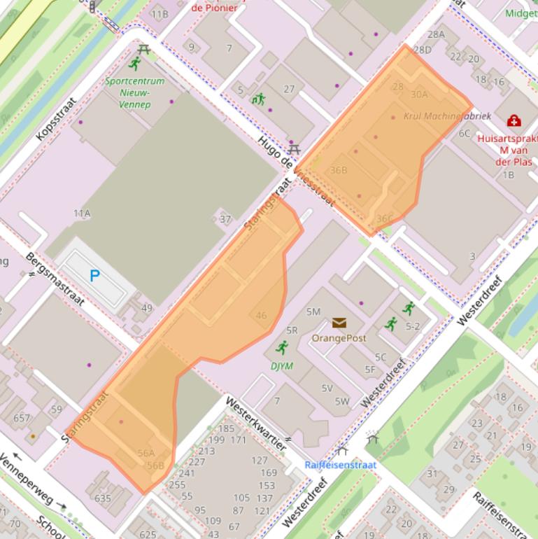 Kaart van postcodegebied 2152CX.