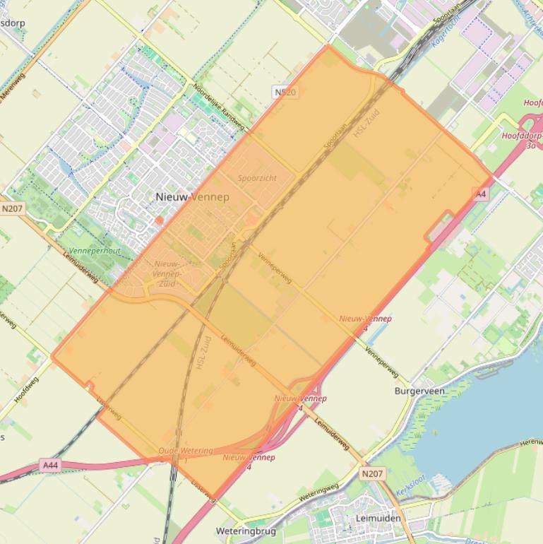 Kaart van postcodegebied 2153.