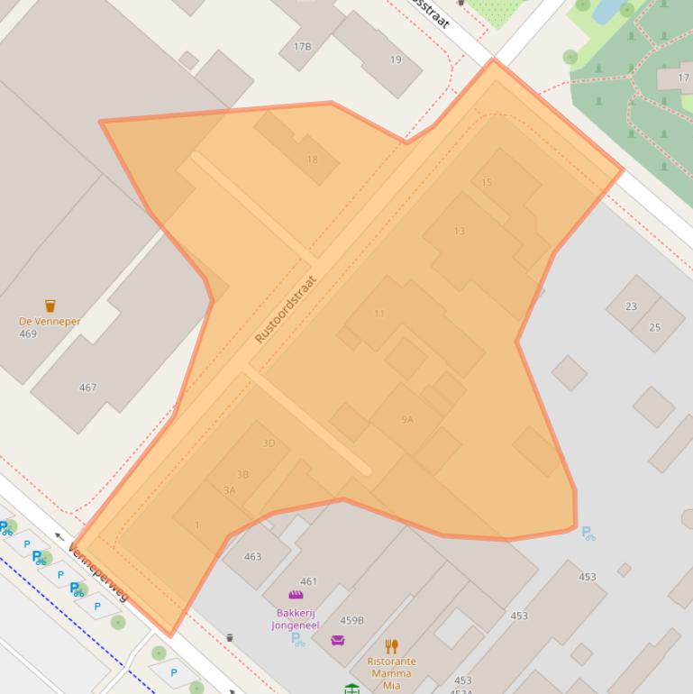 Kaart van postcodegebied 2153AG.